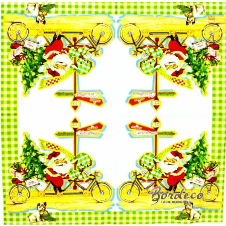 Serwetka do decoupage Mikołaj z choinką na rowerze 33x33 HOME Unikat