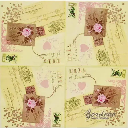 Serwetka do decoupage list miłosny, vintage 33x33 HOME Unikat