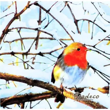 Serwetka do decoupage rudzik na gałązce zimą 33x33 HOME Unikat