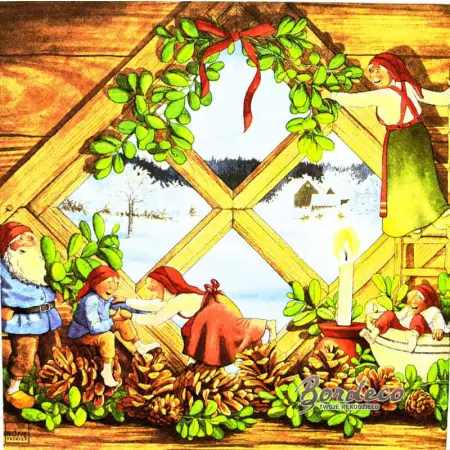 Serwetka do decoupage skrzaty przy oknie 33x33 HOME Unikat