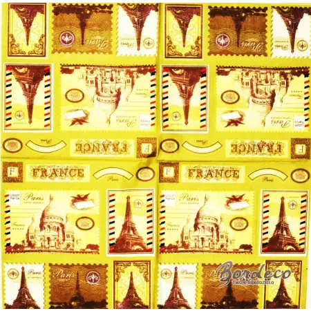 Serwetka do decoupage znaczki pocztowe Paryż 33x33 IHR Unikat