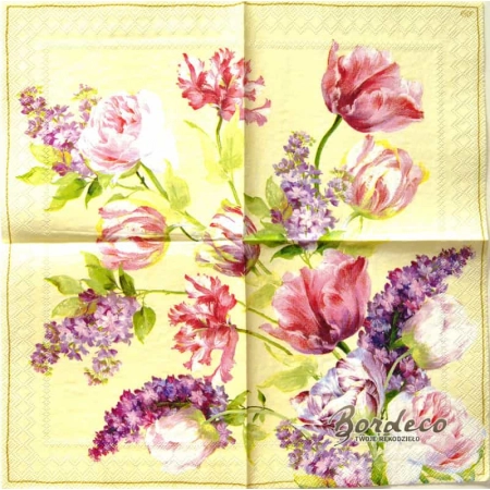 Serwetka do decoupage bukiet z tulipanów i bzu 25x25 IHR Unika