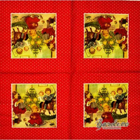 Serwetka do decoupage dzieci przy choince 33x33 IHR Unikat