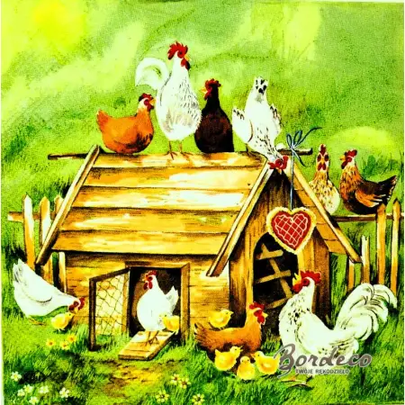 Serwetka do decoupage kurnik z kurami 33x33 IHR Unikat