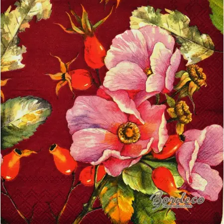 Serwetka do decoupage dzika róża 33x33 IHR Unikat