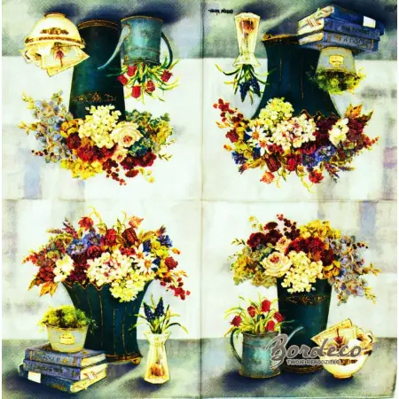 Serwetka do decoupage kolorowe kwiaty w wazonie 33x33 IHR Unikat