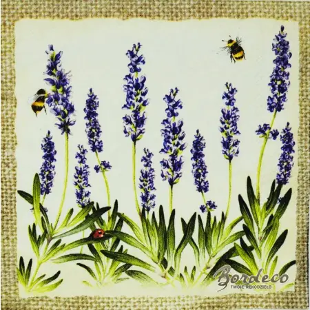 Serwetka do decoupage lawenda i owady 25x25 IHR Unikat