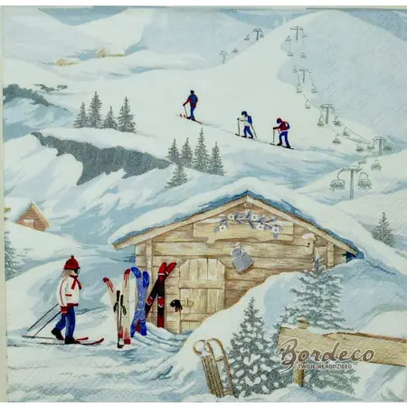 Serwetka do decoupage narciarze w górach 33x33 IHR Unikat