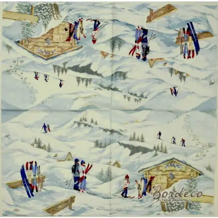 Serwetka do decoupage narciarze w górach 33x33 IHR Unikat