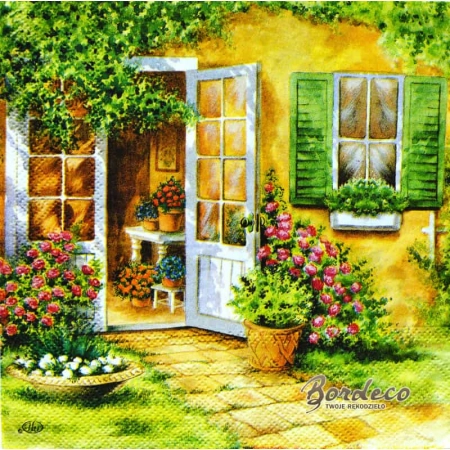 Serwetka do decoupage widok otwartych drzwi na ogród 33x33 IHR Unikat
