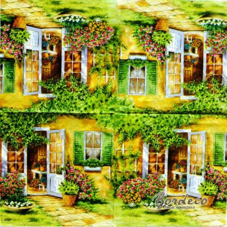 Serwetka do decoupage widok otwartych drzwi na ogród 33x33 IHR Unikat
