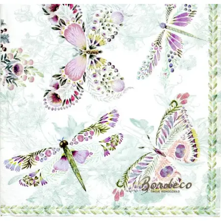 Serwetka do decoupage pastelowe motyle, ćmy i ważki 33x33 IHR Unikat
