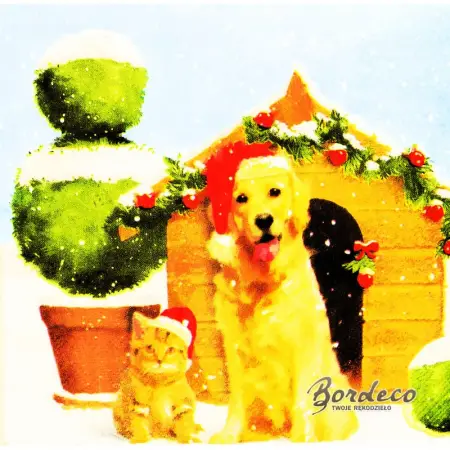 Serwetka do decoupage pies z kotem w czapkach 33x33 IHR Unikat