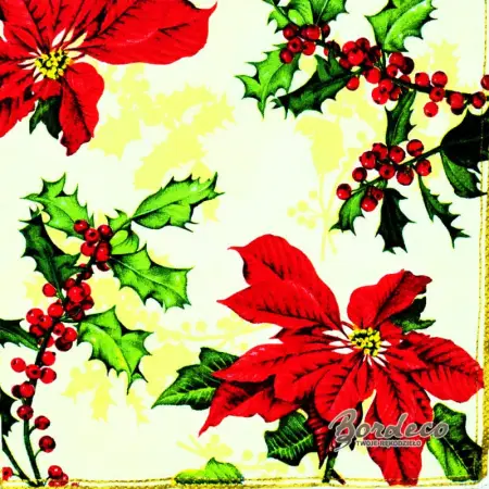 Serwetka do decoupage poinsecja i ostrokrzew 33x33 IHR Unikat