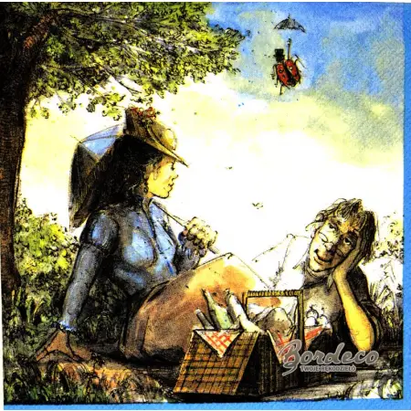 Serwetka do decoupage firmy IHR z motywem bajkowych postaci podczas pikniku