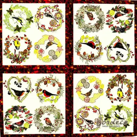 Serwetka do decoupage ptaszki w wiankach  33x33 IHR Unikat
