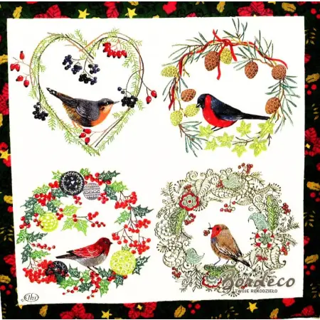 Serwetka do decoupage ptaszki w wiankach  33x33 IHR Unikat