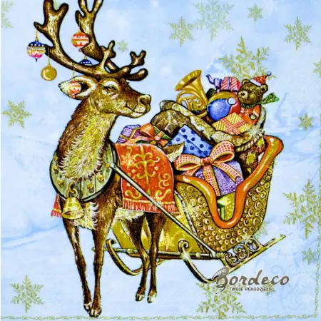 Serwetka do decoupage renifer z saniami 33x33 IHR Unikat