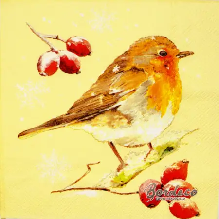 Serwetka do decoupage rudzik na głogu 33x33 IHR Unikat