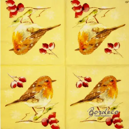 Serwetka do decoupage rudzik na głogu 33x33 IHR Unikat