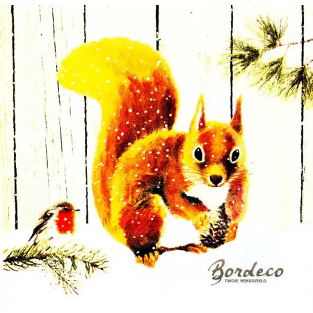 Serwetka do decoupage wiewiórka  z ptaszkiem 33x33 IHR Unikat