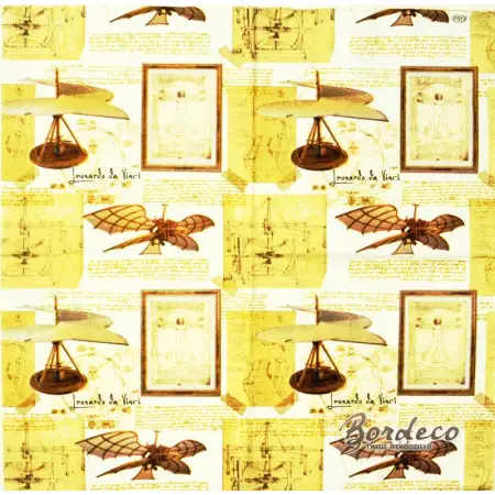 Serwetka do decoupage wynalazki Leonardo da Vinci 33x33 IHR Unikat