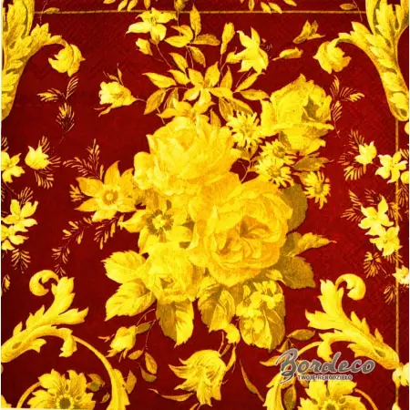 Serwetka do decoupage złote kwiaty ornament 33x33 IHR Unikat