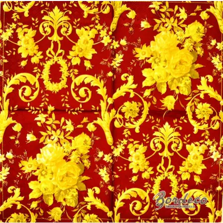 Serwetka do decoupage złote kwiaty ornament 33x33 IHR Unikat