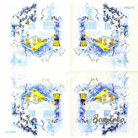 Serwetka do decoupage dom z latarnią zimą 33x33 LA FLEUR Unikat