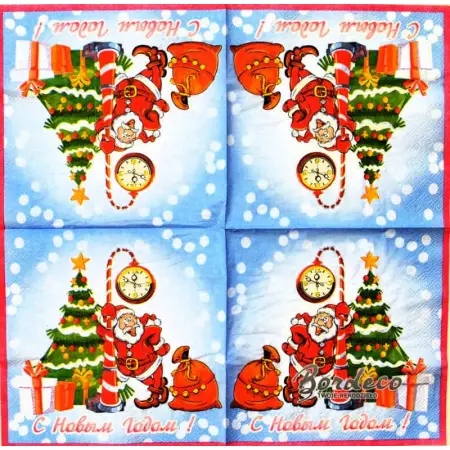 Serwetka do decoupage Mikołaj pod zegarem 33x33 LUXY Unikat