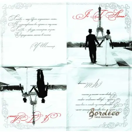 Serwetka do decoupage miłość w Paryżu, zakochana para 33x33 LUXY Unikat