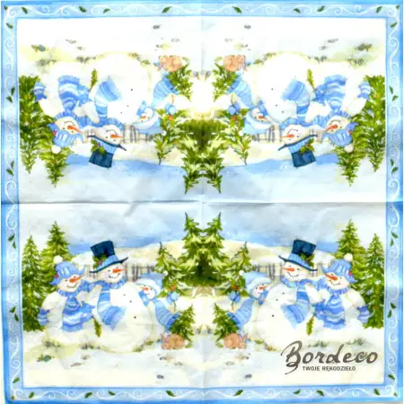 Serwetka do decoupage bałwanki niebieskie 33x33 LUXY Unikat