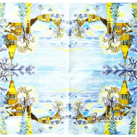 Serwetka do decoupage wioska z kościółkiem zimą 33x33 LUXY Unikat