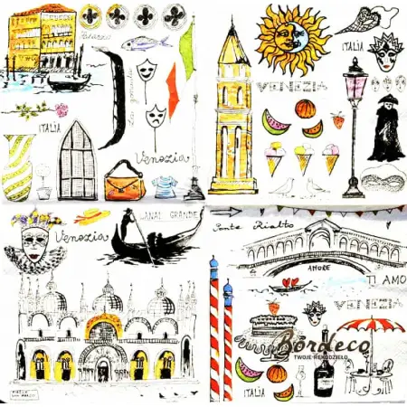 Serwetka do decoupage Wenecja w rysunkach 33x33 MAKI Unikat