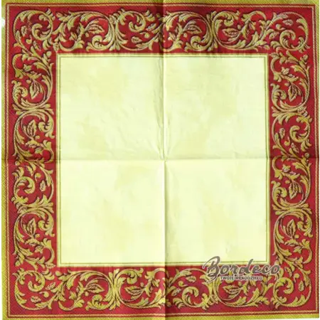 Serwetka do decoupage złoty ornament na bordowym tle 33x33 MAKI, Unikat