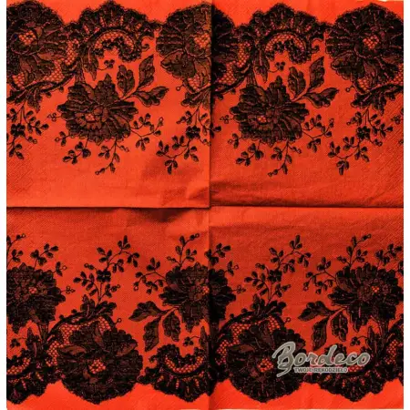 Serwetka do decoupage czarna koronka na czerwonym tle 33x33 MAKI Unikat