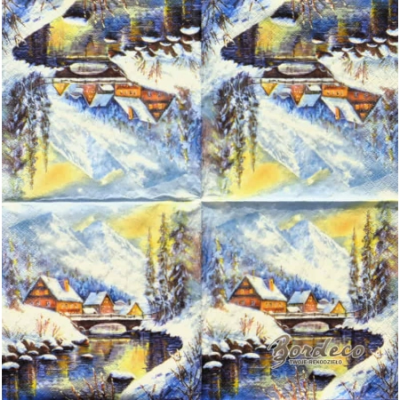 Serwetka do decoupage domki nad górskim potokiem 33x33 MAKI