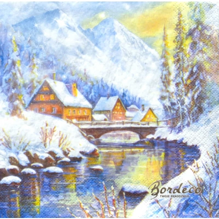 Serwetka do decoupage domki nad górskim potokiem 33x33 MAKI