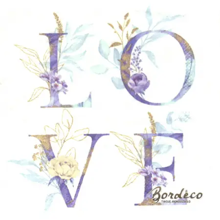 Serwetka do decoupage fioletowe "LOVE" 25x25 MAKI