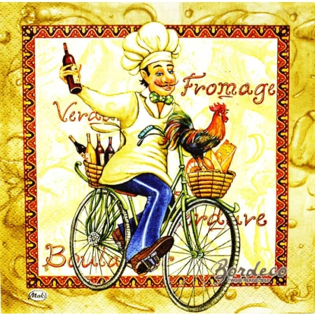 Serwetka do decoupage kucharz ma rowerze 33x33 MAKI Unikat