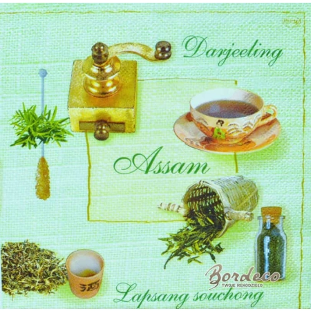 Serwetka do decoupage gatunki  herbat i akcesoria 33x33 MAK