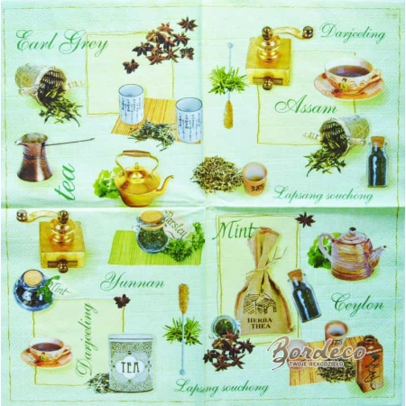 Serwetka do decoupage gatunki  herbat i akcesoria 33x33 MAK