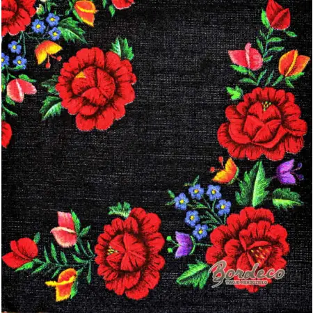 Serwetka do decoupage róże haftowane, czarne tło 33x33 MAKI