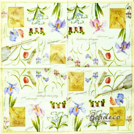 Serwetka do decoupage pojedyncze kwiaty z opisami 33x33 MAKI Unikat