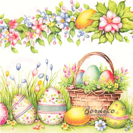 Serwetka do decoupage koszyk z pisankami 33x33 MAKI