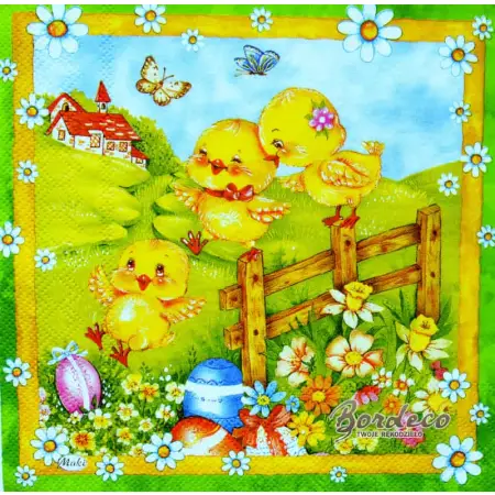 Serwetka do decoupage wielkanocne kurczaczki na łące 33x33 MAKI Unikat