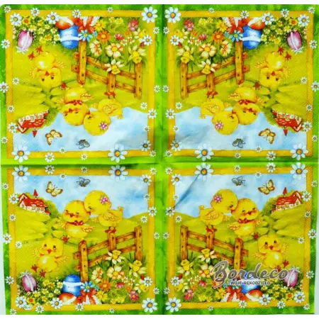Serwetka do decoupage wielkanocne kurczaczki na łące 33x33 MAKI Unikat