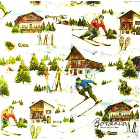 Serwetka do decoupage narciarze w górach w stylu retro 33x33 MAKI Unikat