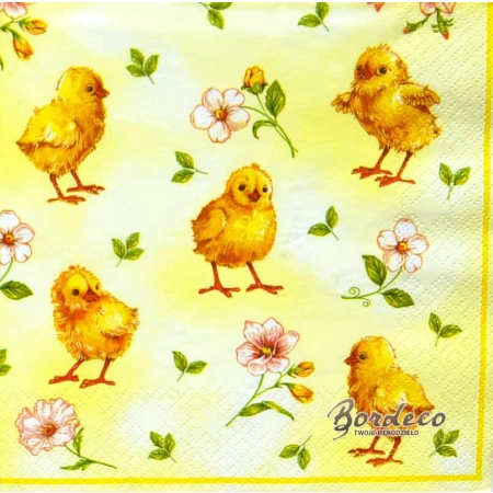 Serwetka do decoupage pisklęta i kwiatuszki MAKI 33x33