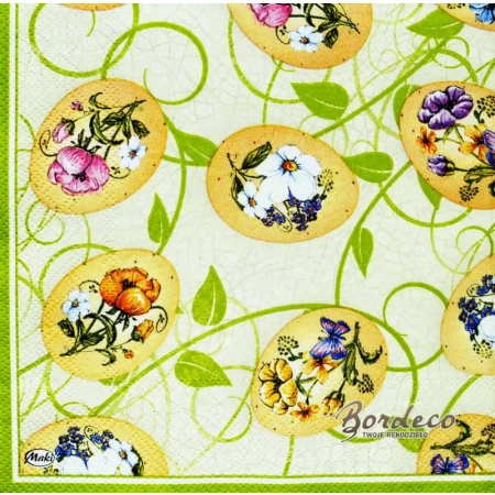 Serwetka do decoupage pisanki ozdobione kwiatami 33x33 MAKI